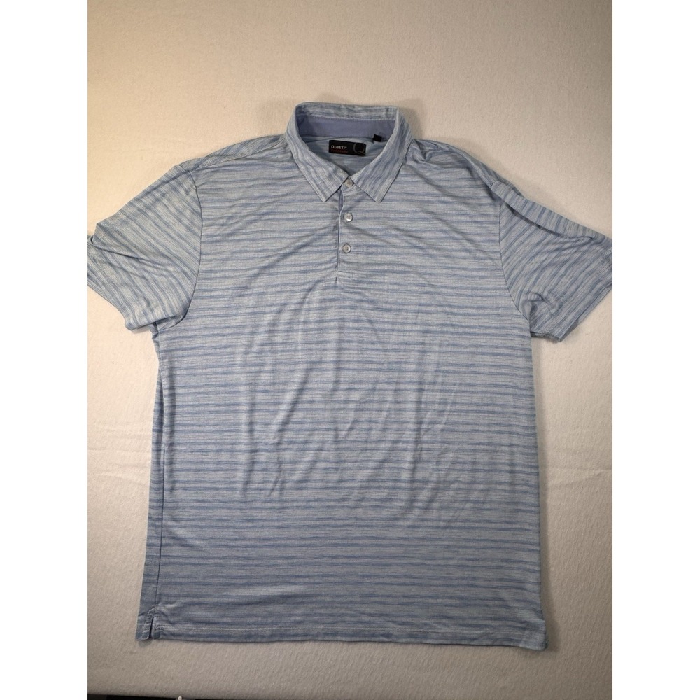 Quieti Performance Mens Polo L Short Sleeve Stripe Blue Golf Stretch Wicking EUC